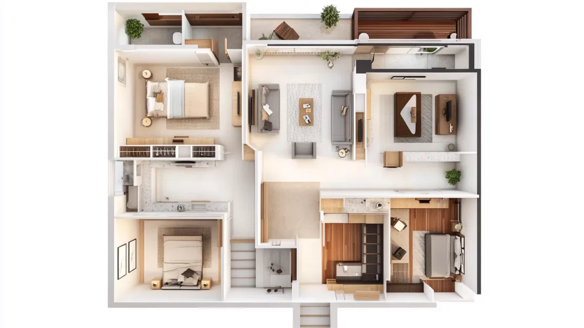 split level design for 4 bhk house plan