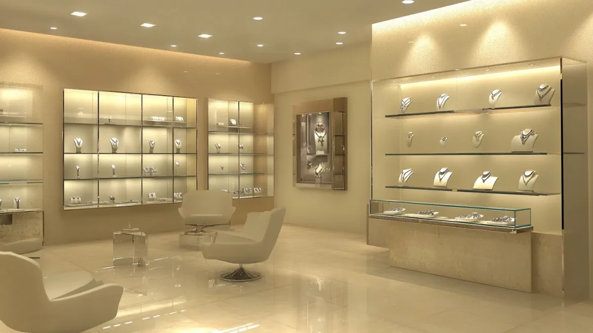 creative vertical displays for a small jewellery shop