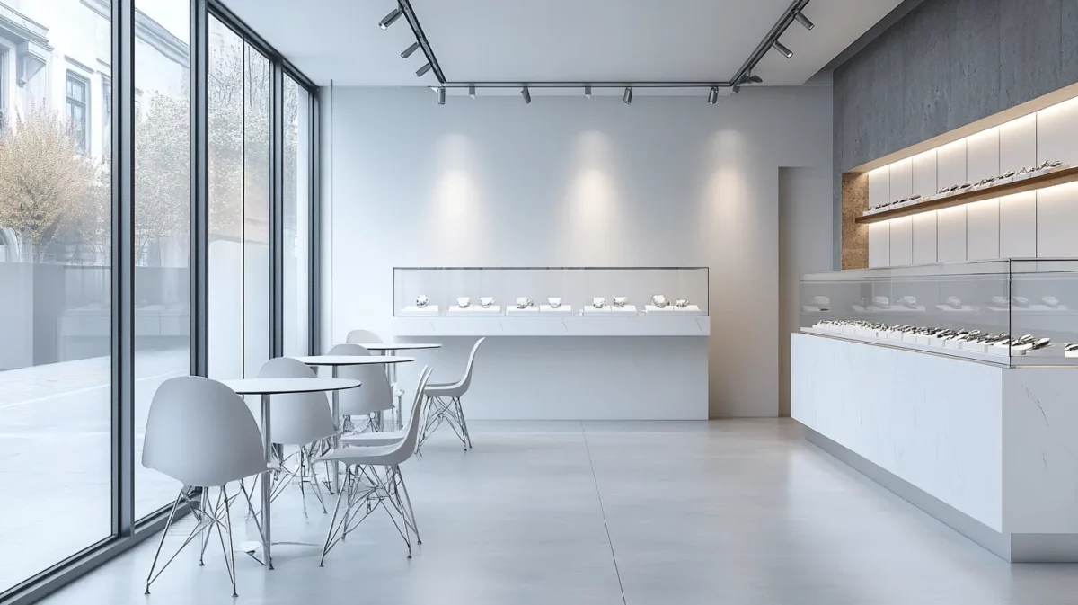 minimalist and sleek interior design for modern jewellery shop