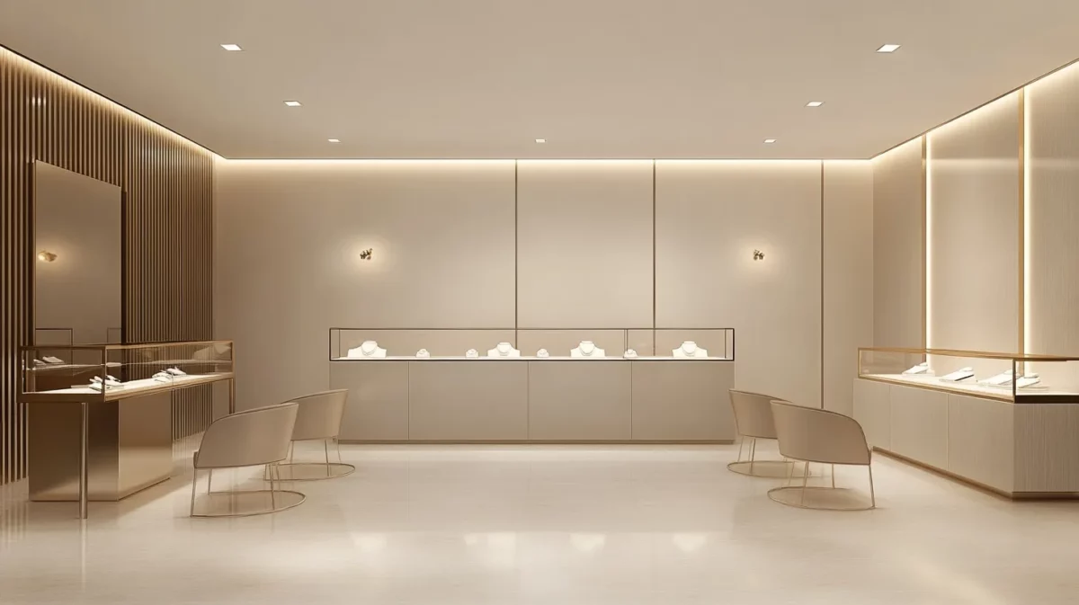 modern and minimalist gold showroom interior design