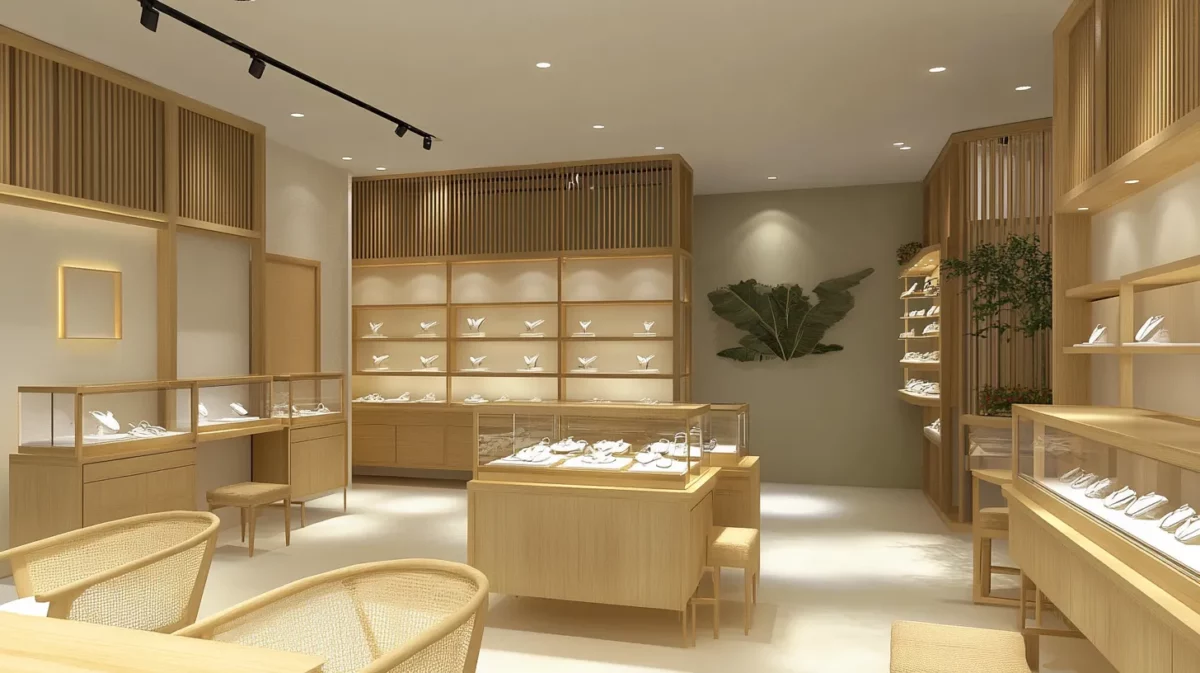 natural and minimalist interior design for modern jewellery shop