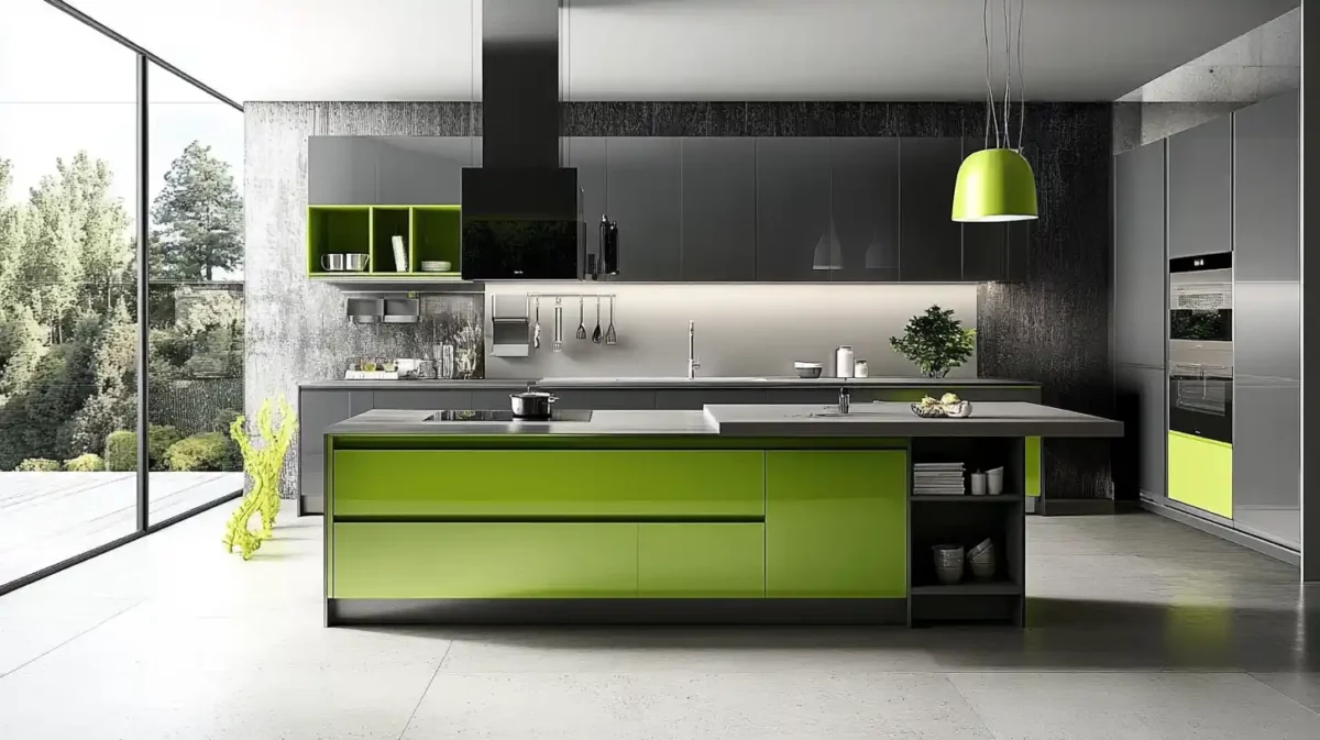 using bold accent colors to inject vibrancy into grey kitchen designs