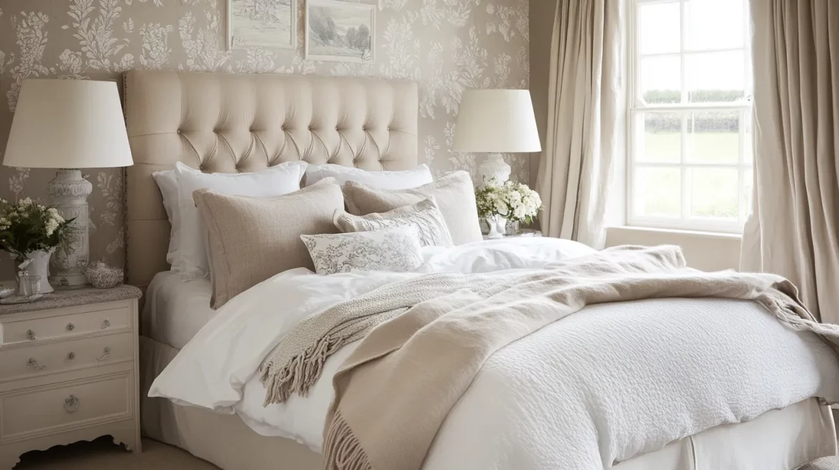 beige with white bedroom design