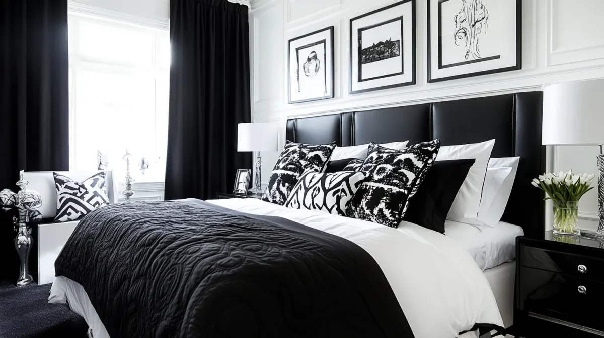 black with white bedroom design