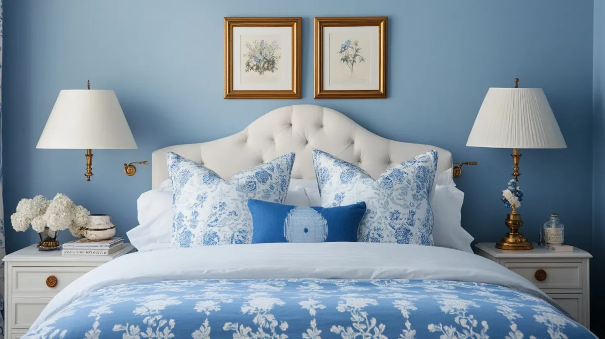 blue and white bedroom design