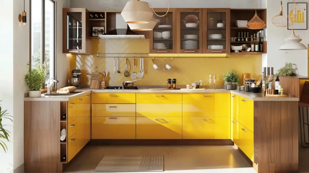 brown and yellow colour combination for kitchen