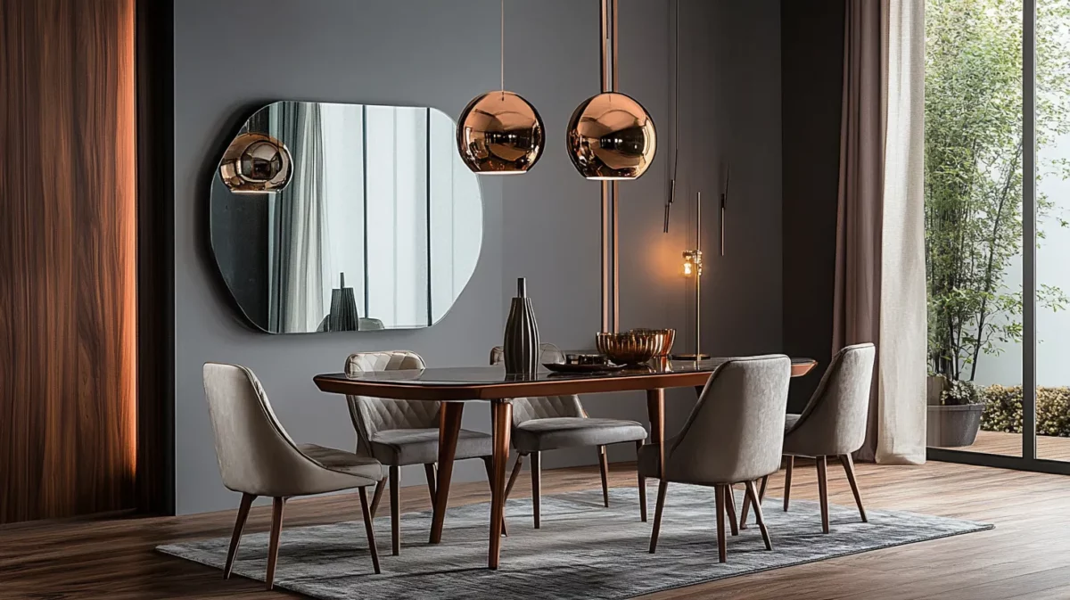 dining room interior with mirrors