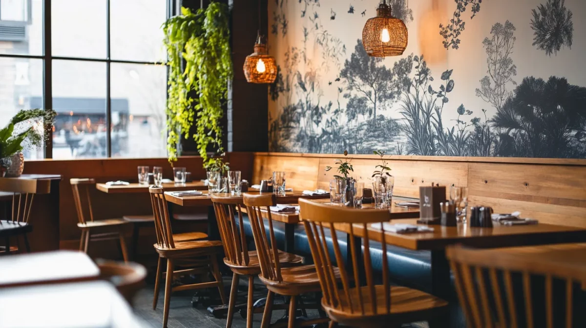 dining room interior with wallpaper