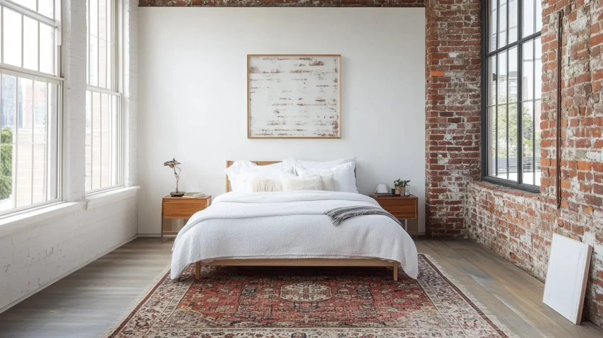 exposed brick with white bedroom design