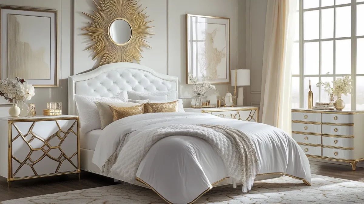 gold with white bedroom design