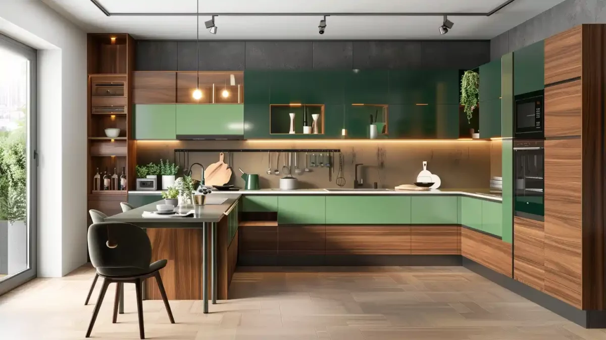 green and brown kitchen colour combination