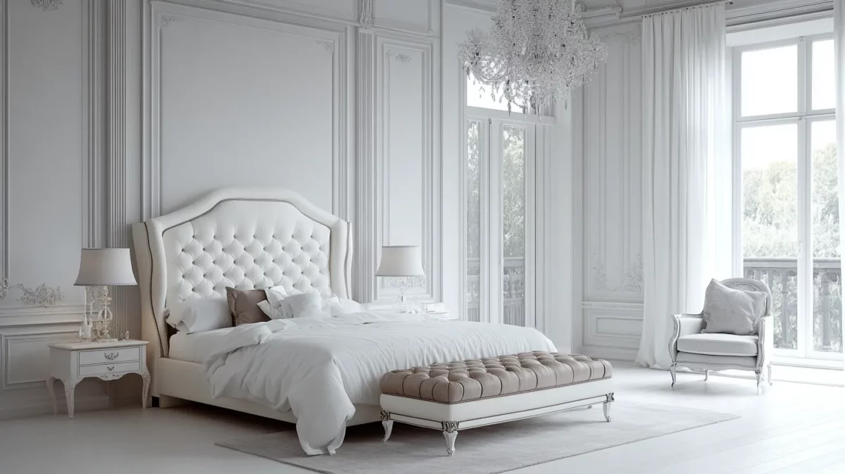 leather details with white bedroom design