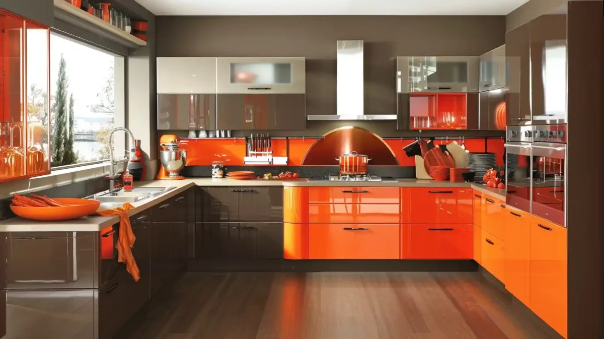 orange and brown kitchen colour combination