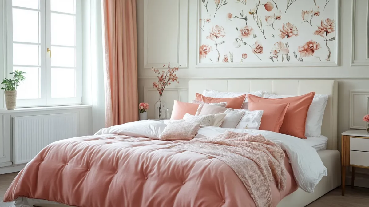 peach with white bedroom design