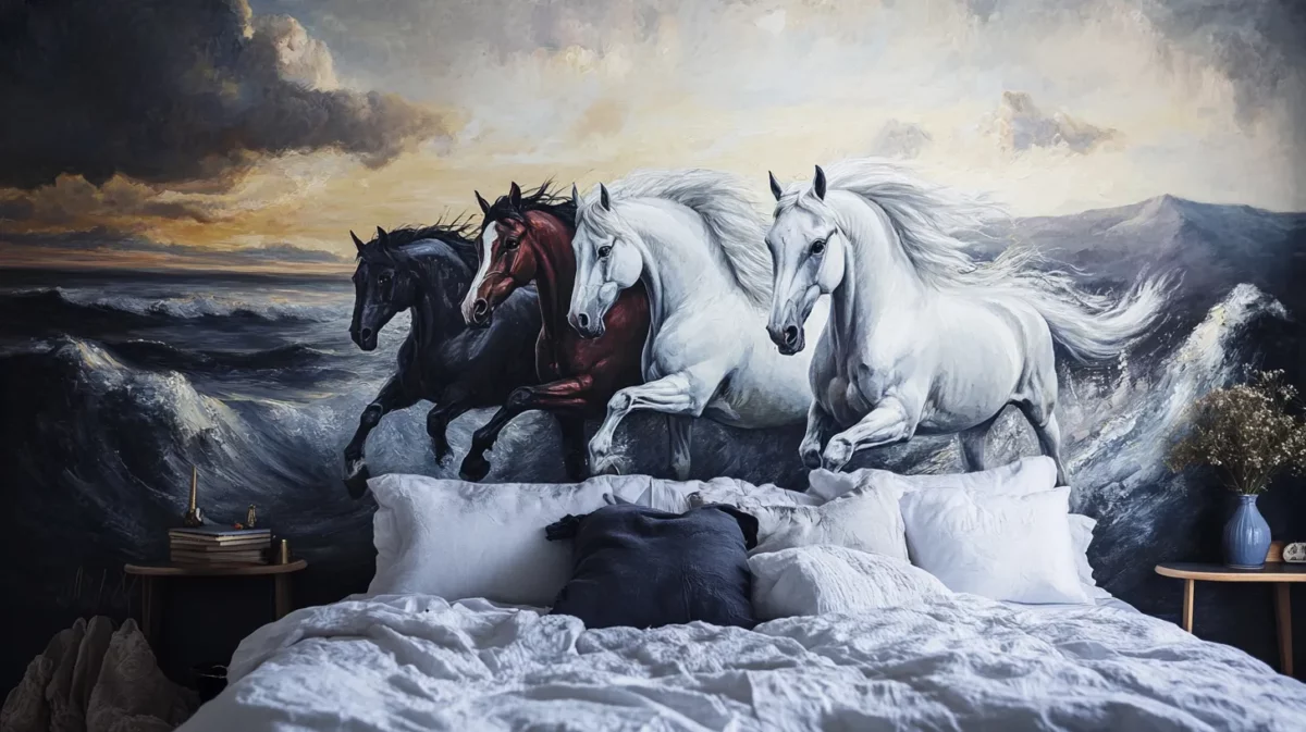 7 horses painting in the bedroom for mastery