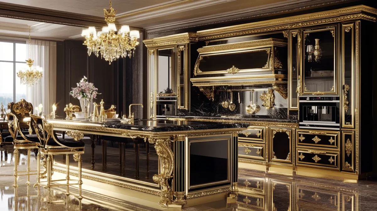 the opulence of a luxury modern gold kitchen