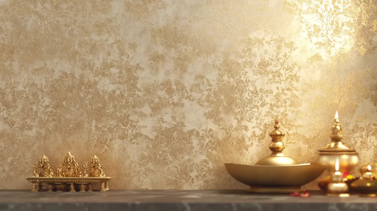 wallpaper for puja room with subtle gold accents