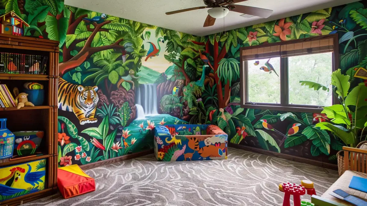 jungle safari kids room wall painting design