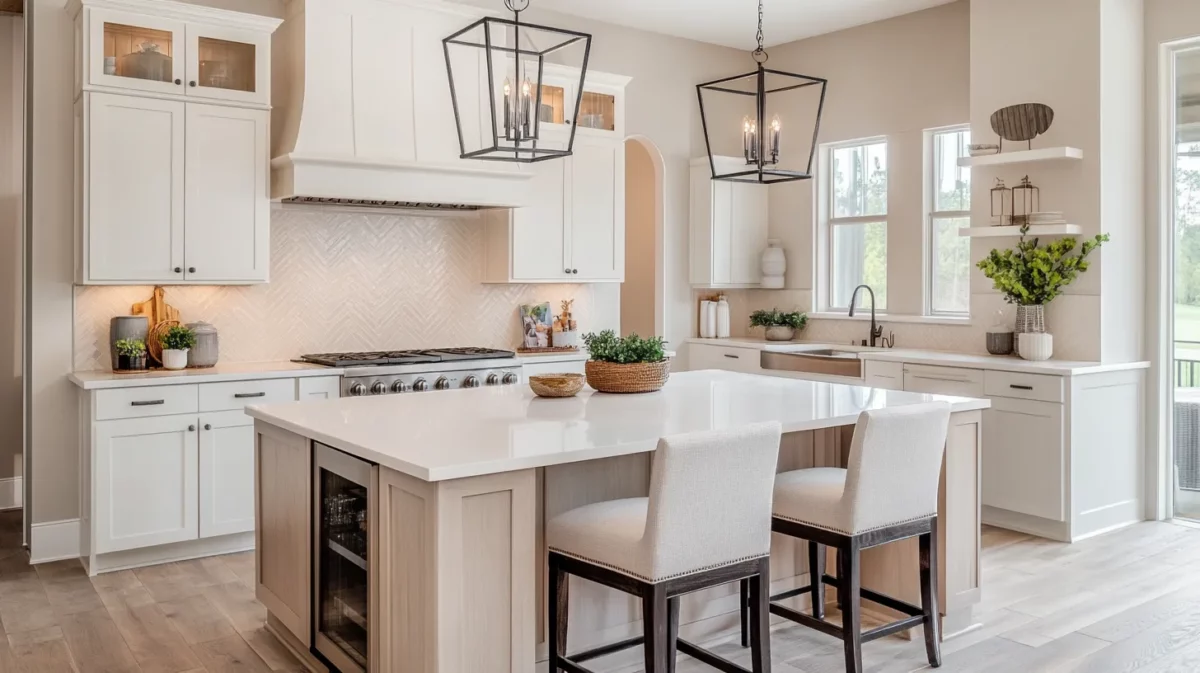 kitchen colour combination of beige and white