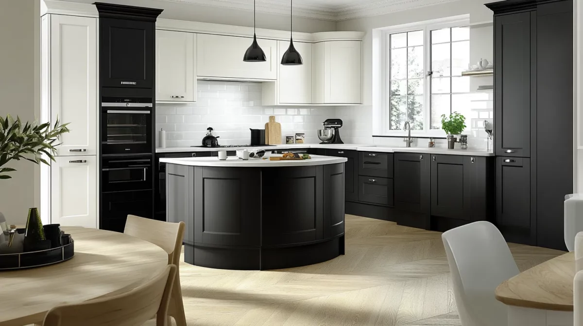 kitchen colour combination of black and white