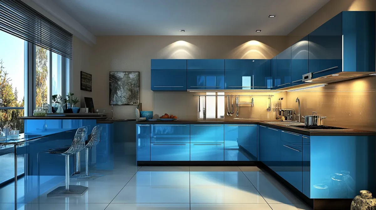 kitchen colour combination of blue and brown