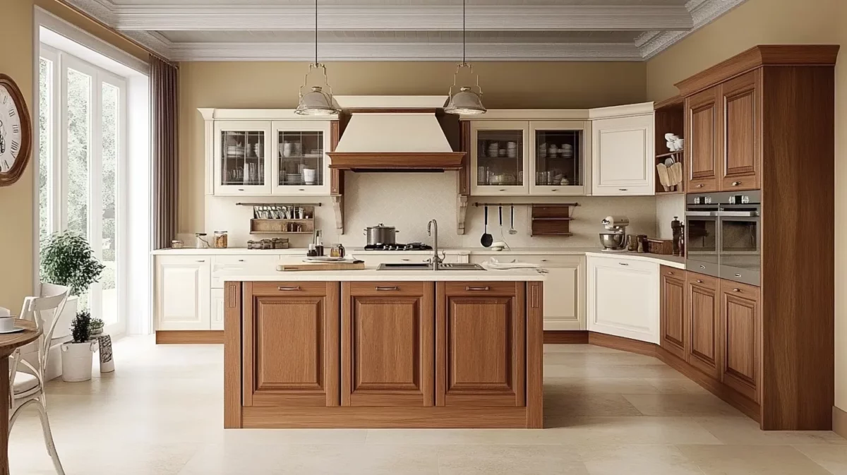 kitchen colour combination of brown and cream