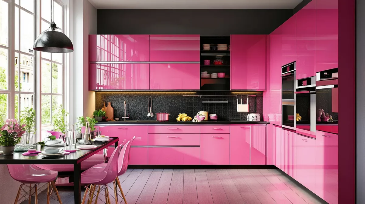 kitchen colour combination of dark pink and light pink