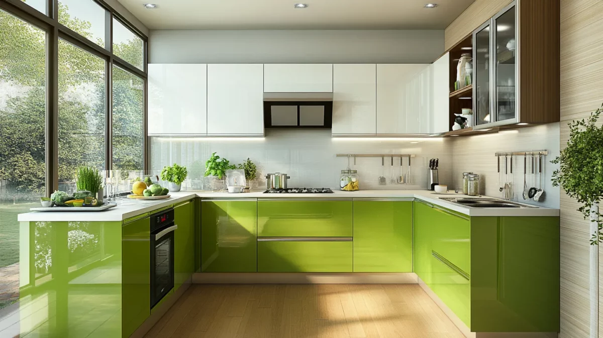 kitchen colour combination of green and whitesilver