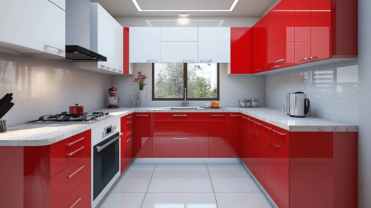 kitchen colour combination of red and white