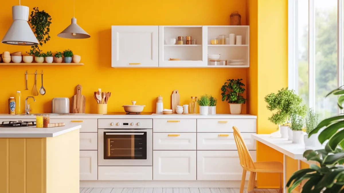 kitchen colour combination of sunny yellow and white