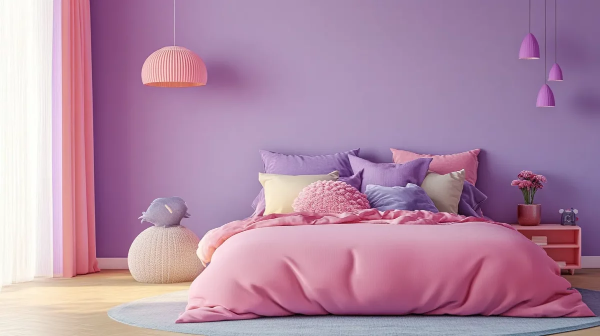 lilac dusty pink and purple wall colour combination