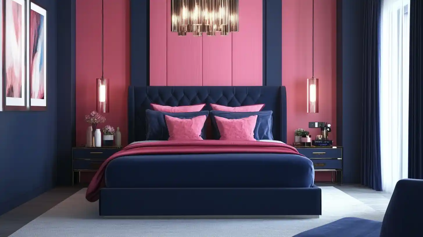 navy blue and pink colour combination wall paint