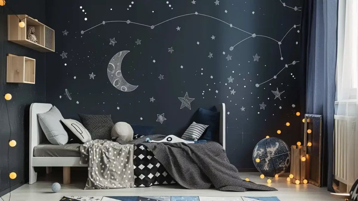 outer space kids room wall painting