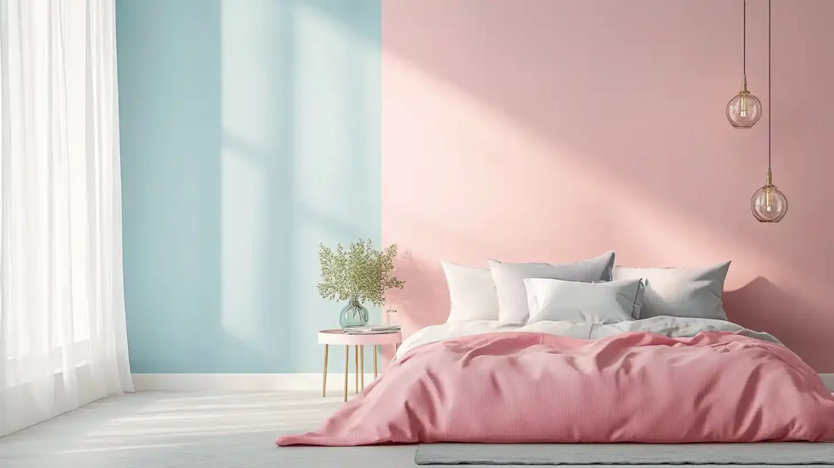 pink and sky blue colour combination for bedroom