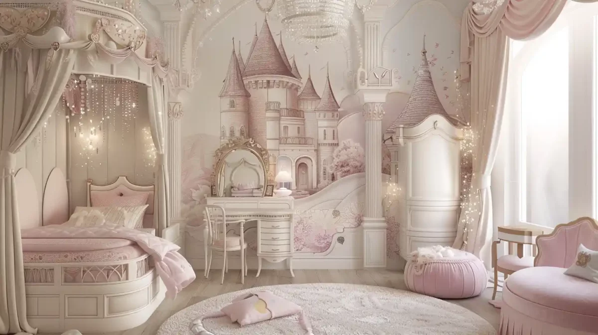 princess palace kids room wall painting ideas