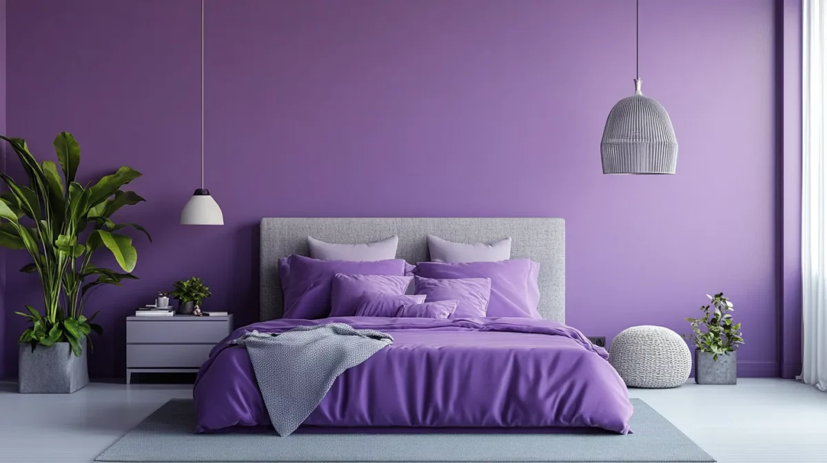 purple and grey interior wall colour combination