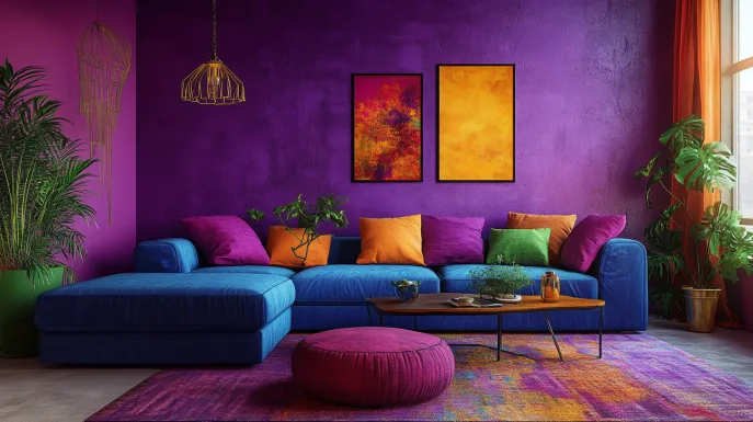 purple with splashy textures and colours walls wall colour combination