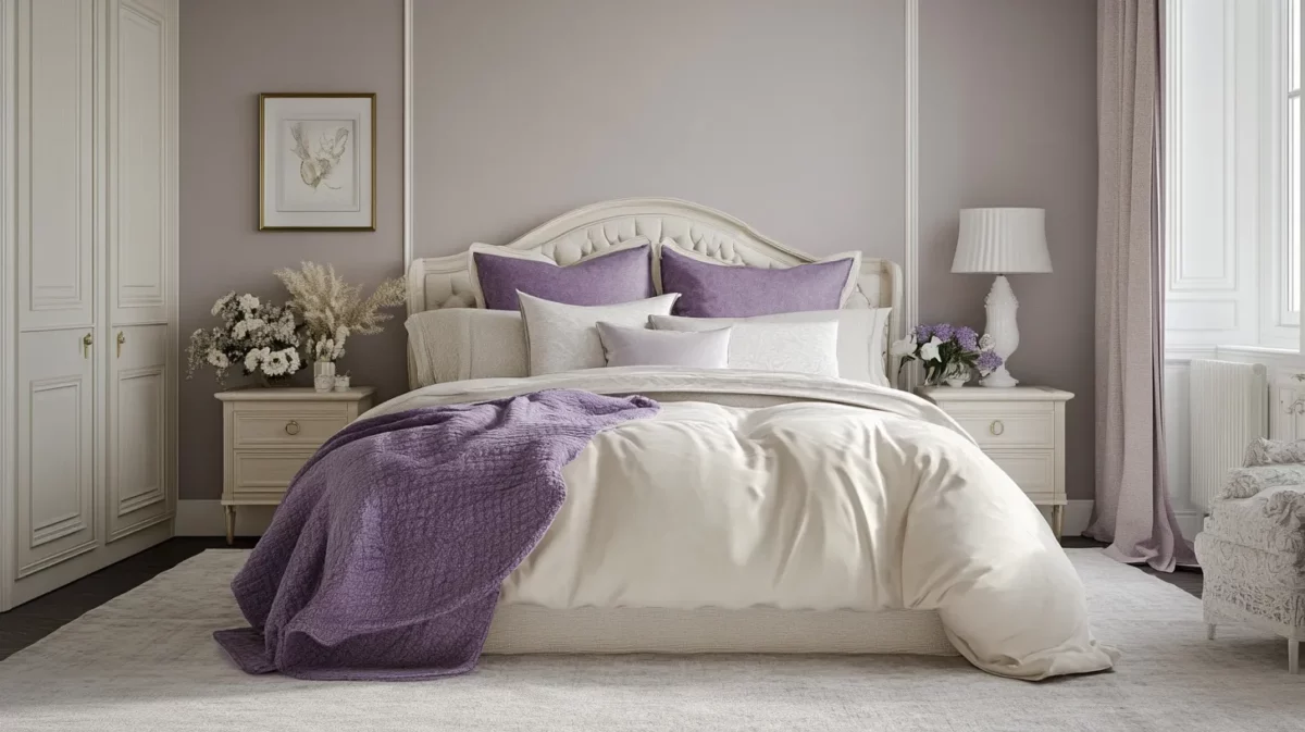 soft lilac and cream for serene bedroom walls