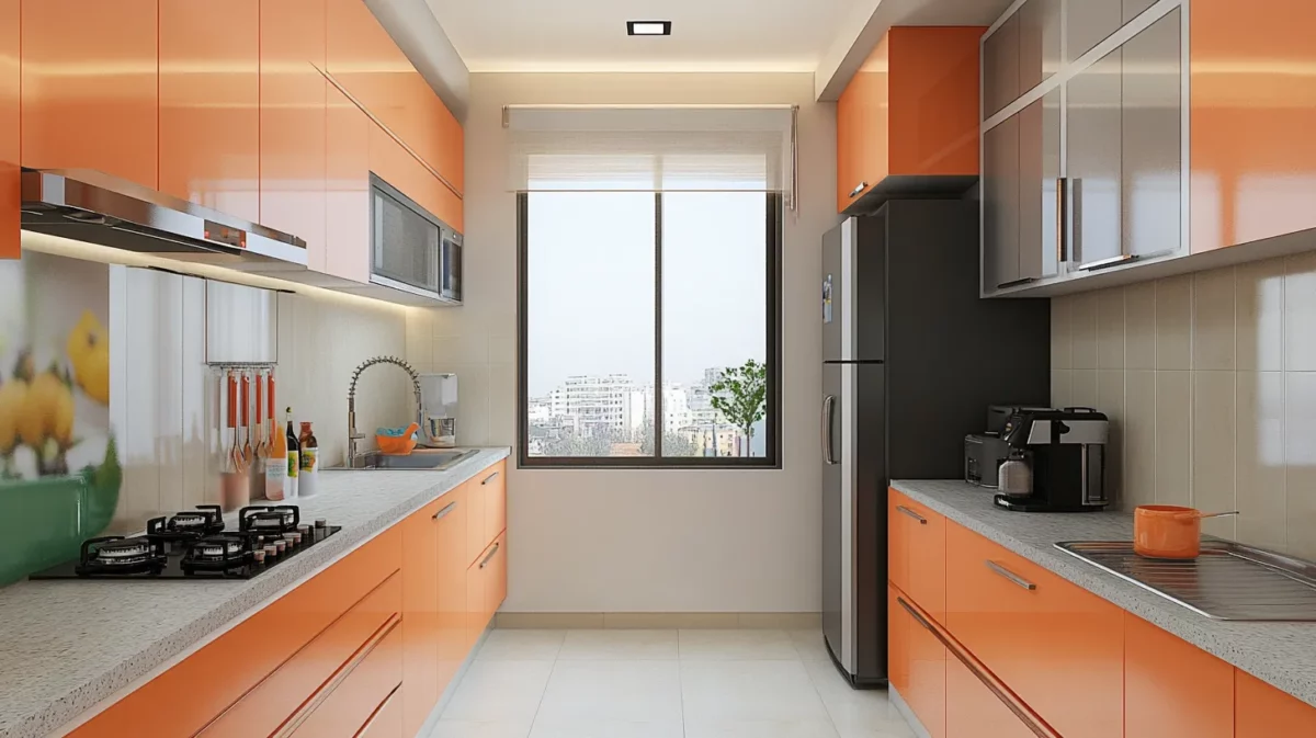 soft peach and light gray for cozy kitchen walls