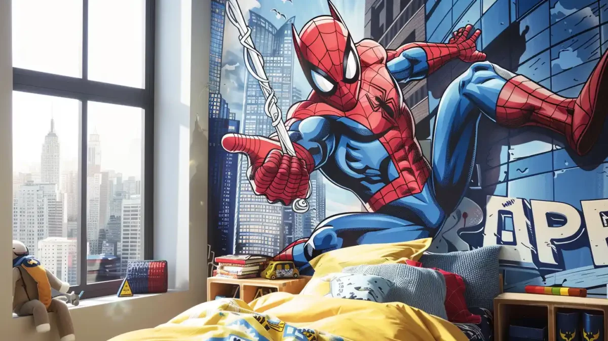 superhero headquarters kids room wall painting ideas