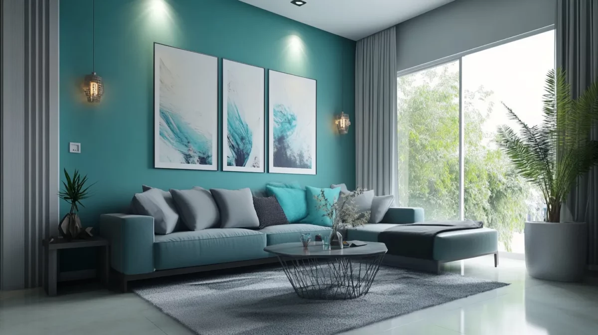 teal and light grey for stylish home walls