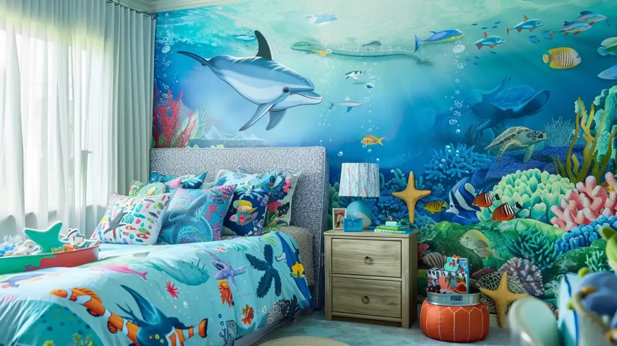 underwater adventure kids room wall painting ideas