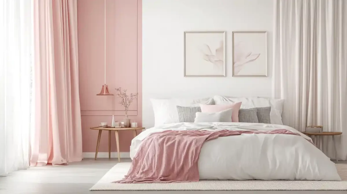 white and pink two colour combination for bedroom