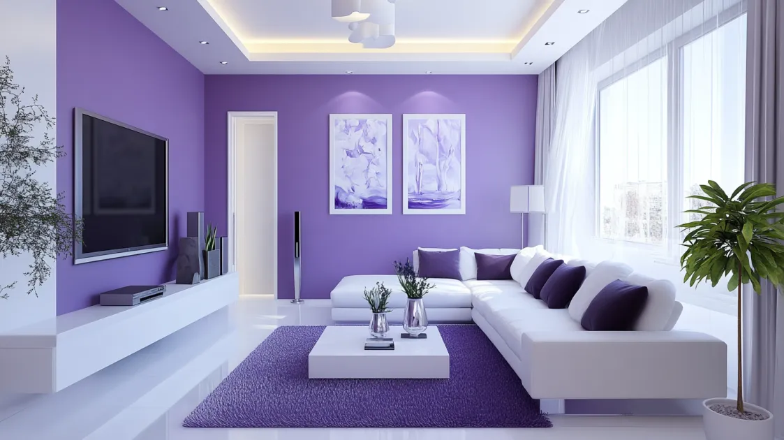 white and purple wall colour combination