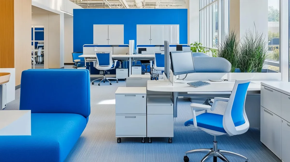 blue and white colour for a calming office space