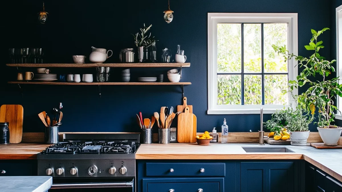 blue colour kitchen wall painting idea