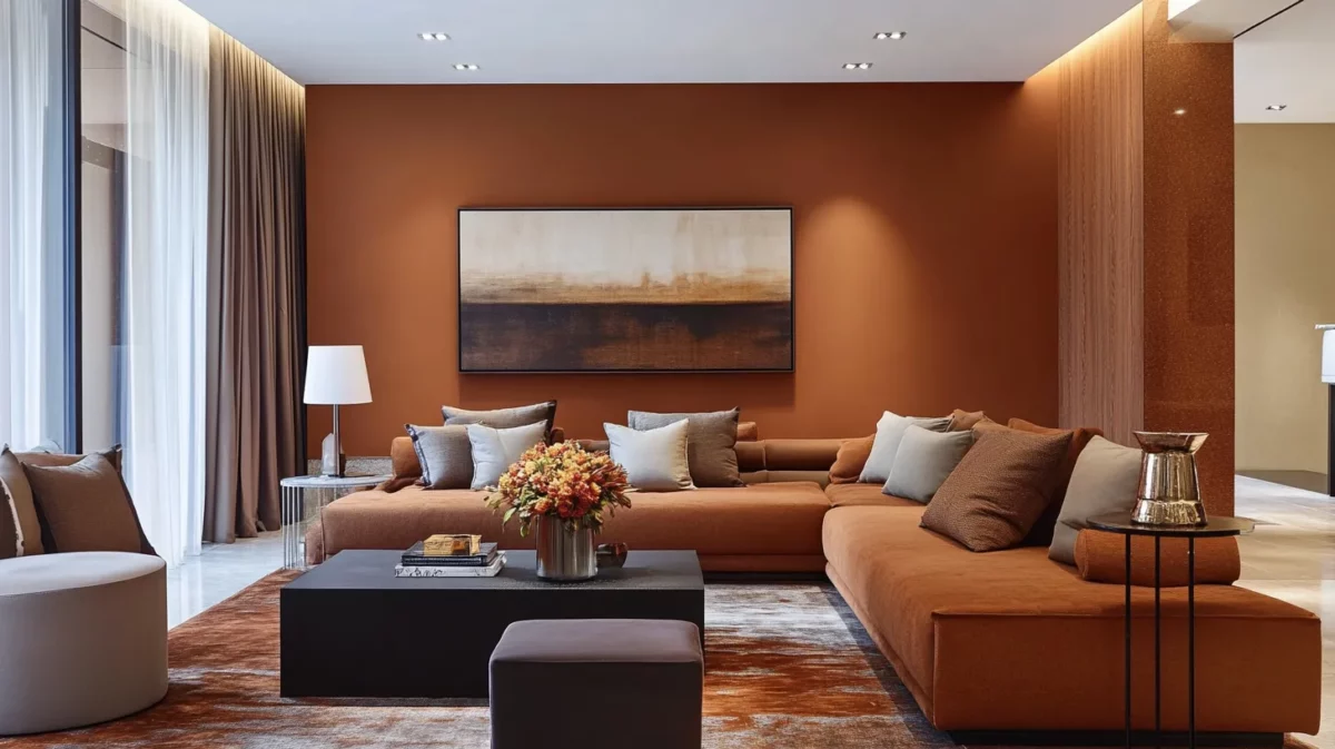 coca brown and burnt sienna living room colour combination