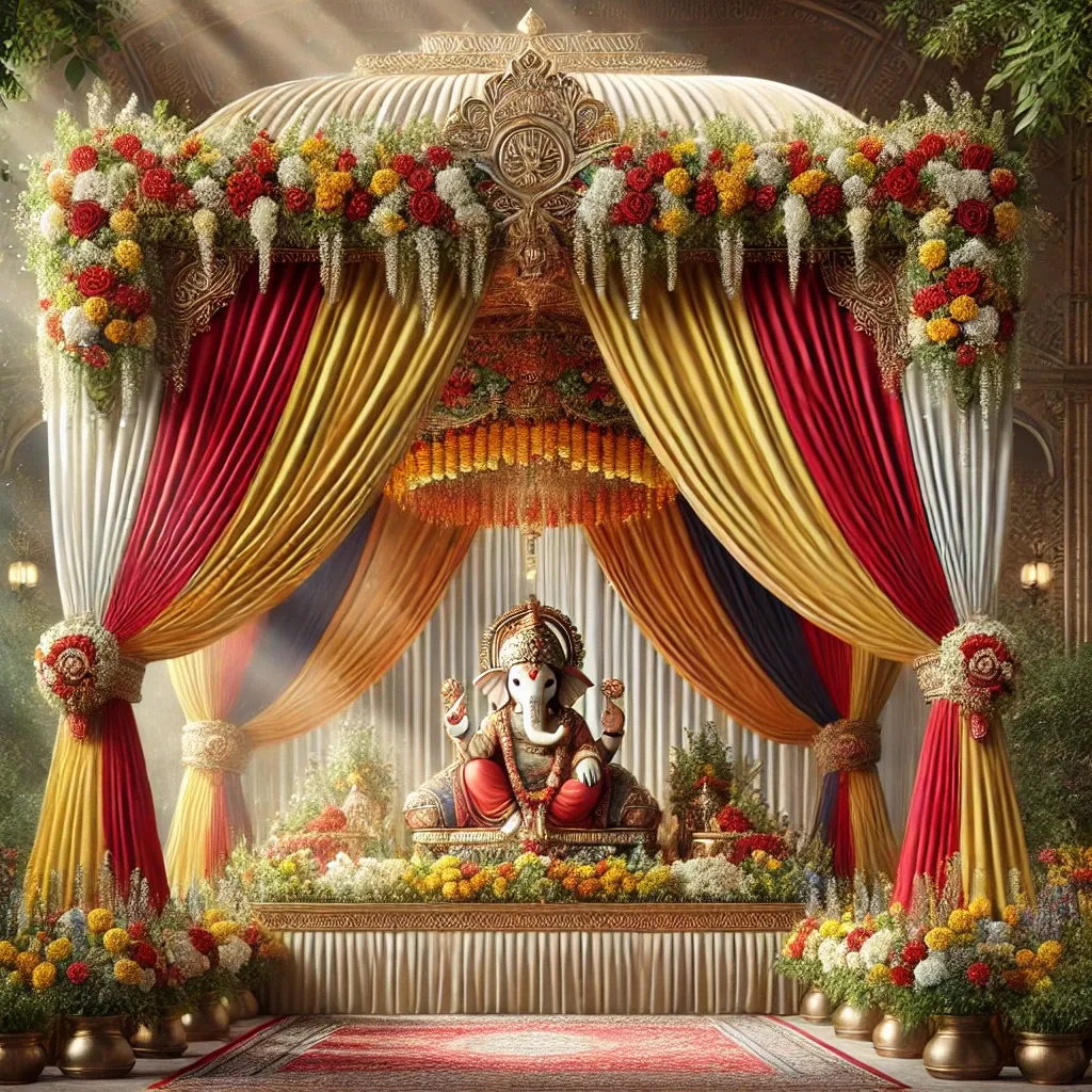 fabric canopy mandap decoration for ganpati