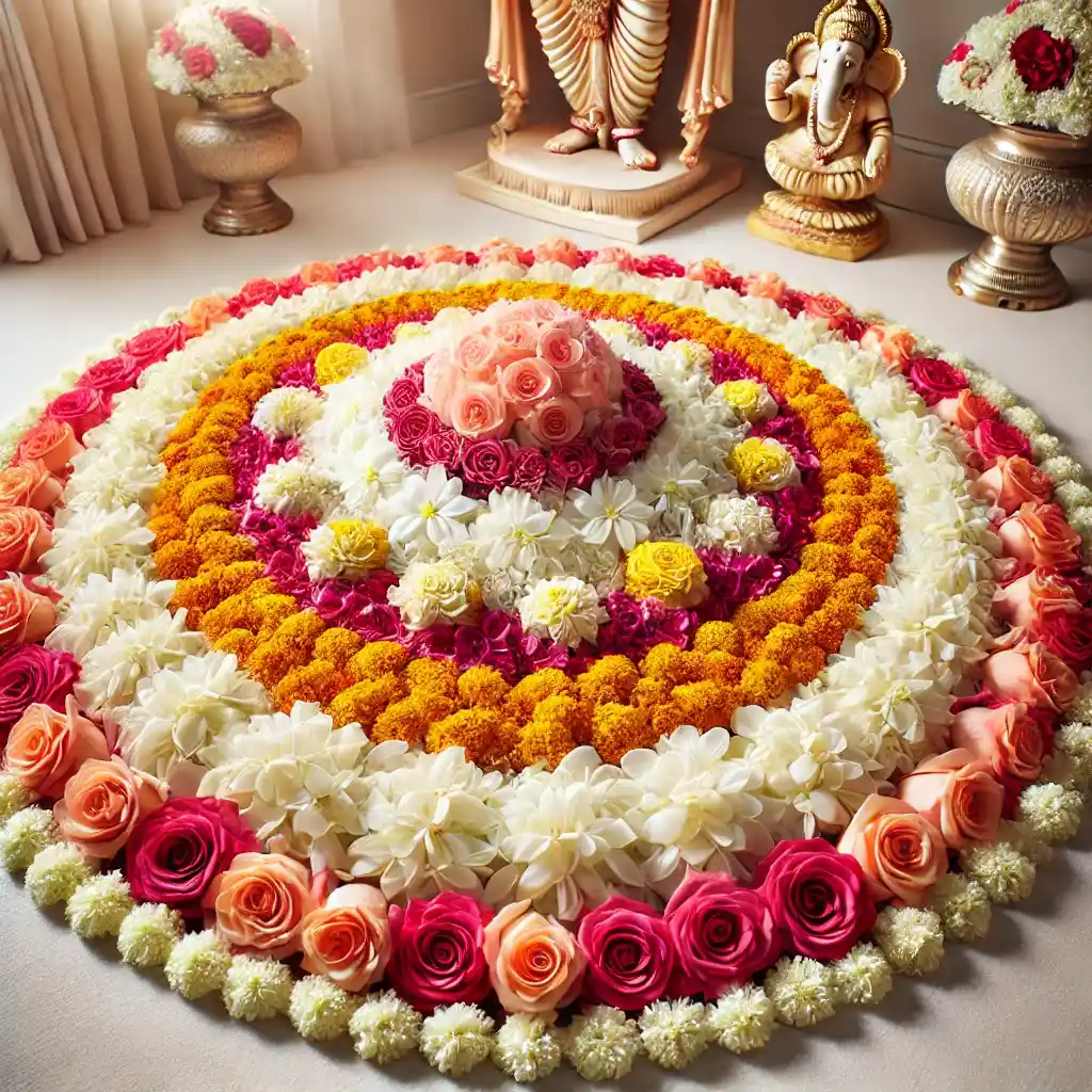 flower carpet ganpati decoration idea