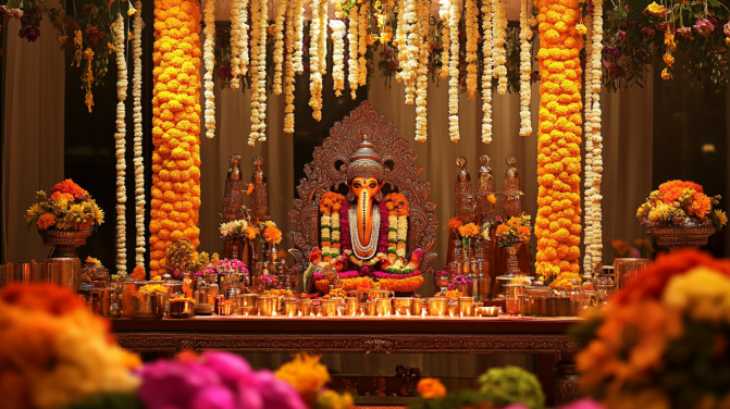 flower decoration for ganpati at home